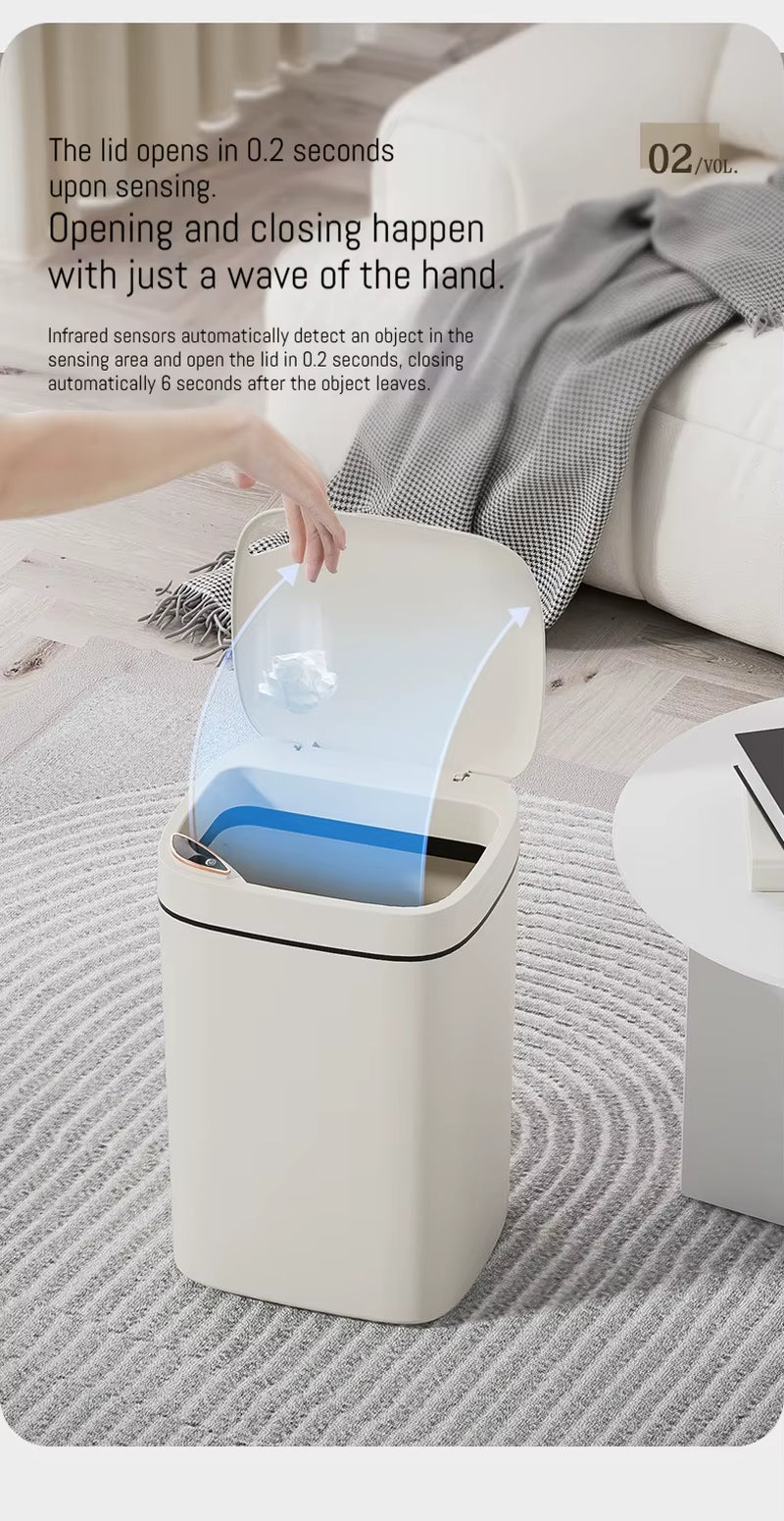 16L Smart Bathroom Trash Can White Non - Contact Narrow Smart Sensor Trash Can Smart Home Automatic Bagging Electronic Trash Can - Sunflower farm life