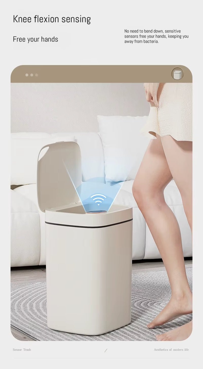 16L Smart Bathroom Trash Can White Non - Contact Narrow Smart Sensor Trash Can Smart Home Automatic Bagging Electronic Trash Can - Sunflower farm life