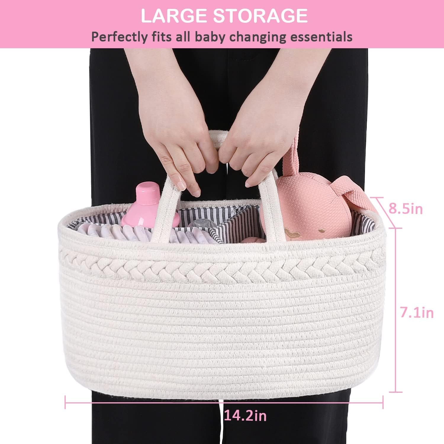 Baby Diaper Caddy Organizer, Boho Rope Nursery Storage Baby Basket Bin Gift Bags for Boys Girls, Portable Caddy Organizer for Changing Table Car, Ideal Gift Baby Shower Basket (White) - Sunflower farm life