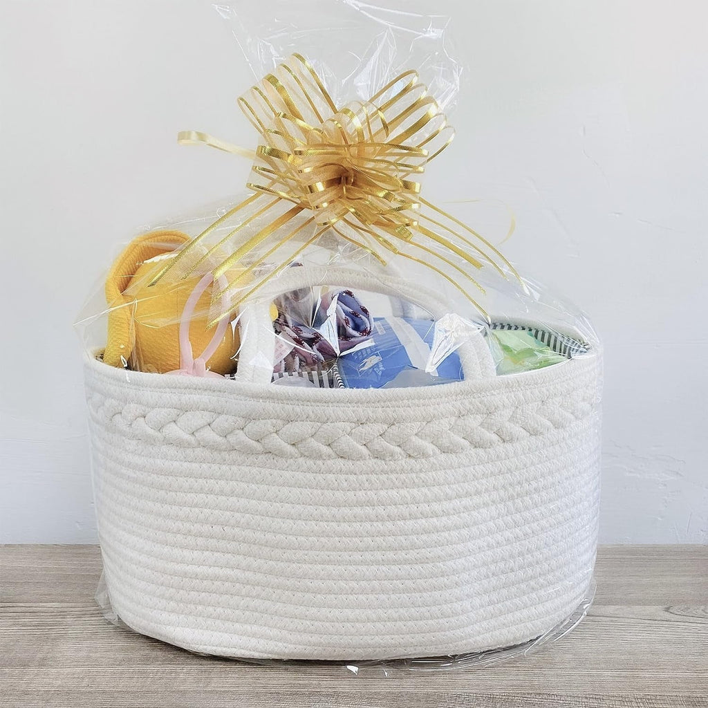 Baby Diaper Caddy Organizer, Boho Rope Nursery Storage Baby Basket Bin Gift Bags for Boys Girls, Portable Caddy Organizer for Changing Table Car, Ideal Gift Baby Shower Basket (White) - Sunflower farm life