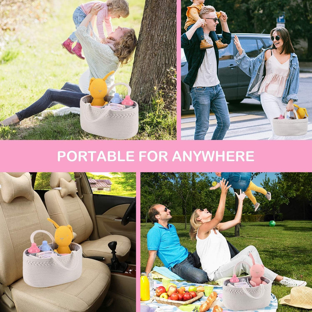 Baby Diaper Caddy Organizer, Boho Rope Nursery Storage Baby Basket Bin Gift Bags for Boys Girls, Portable Caddy Organizer for Changing Table Car, Ideal Gift Baby Shower Basket (White) - Sunflower farm life