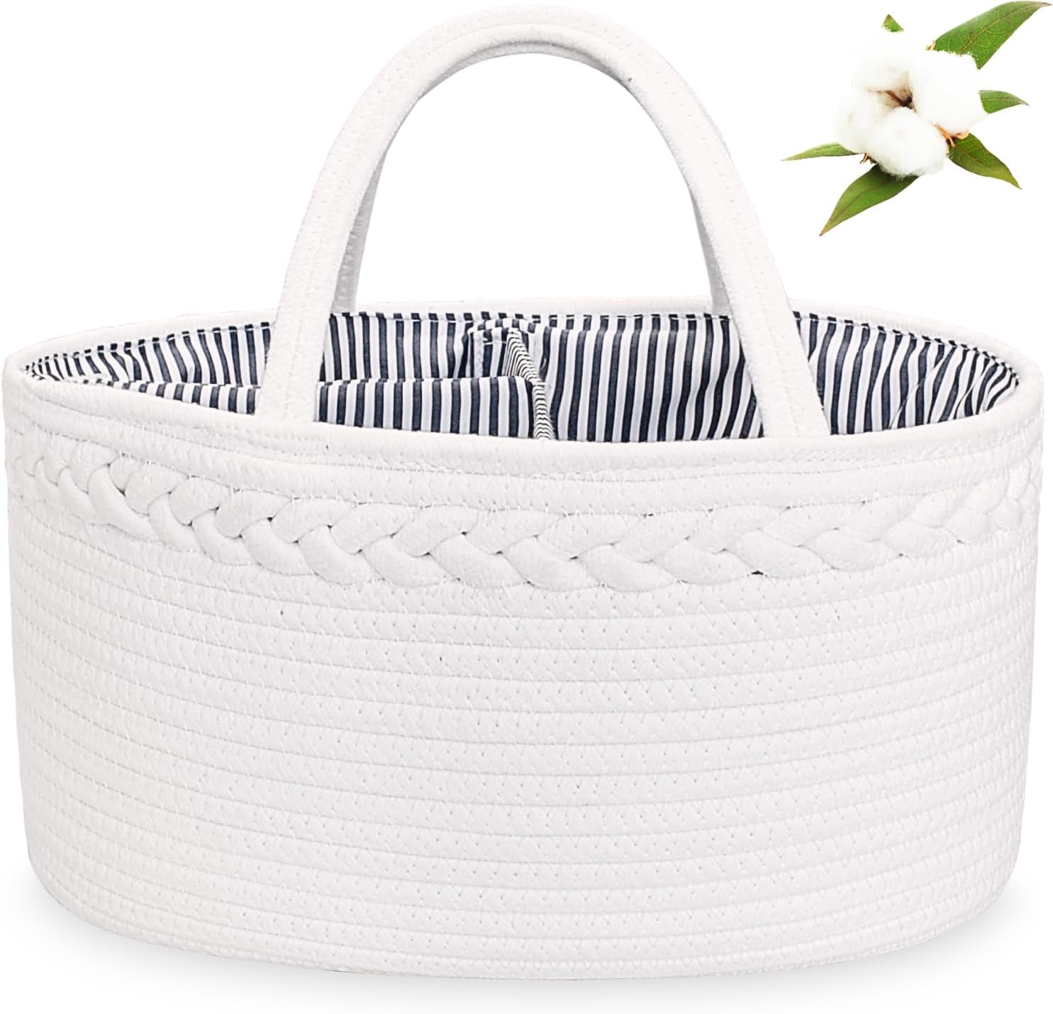 Baby Diaper Caddy Organizer, Boho Rope Nursery Storage Baby Basket Bin Gift Bags for Boys Girls, Portable Caddy Organizer for Changing Table Car, Ideal Gift Baby Shower Basket (White) - Sunflower farm life