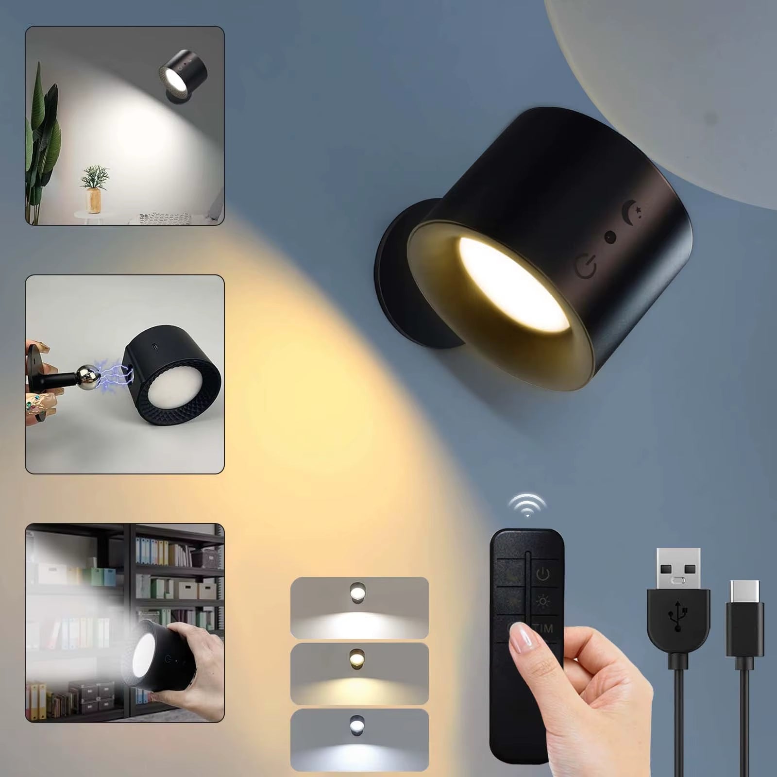 GlowFlex Touch Wall Lamp – Dual Head LED Light with Remote, 360° Rotation & USB Rechargeable Design - Sunflower farm life