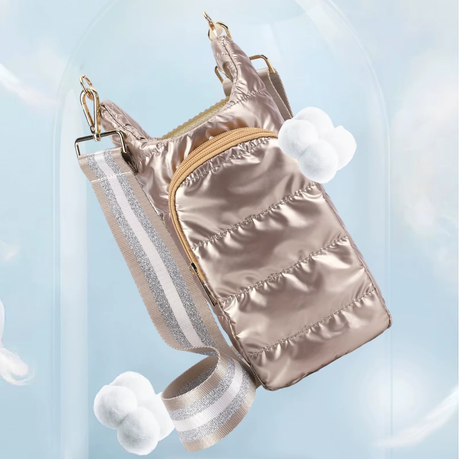 HydroCarry Puffer Tote – Adjustable Strap Water Bottle Carrier for Outdoor Travel & Daily Adventures - Sunflower farm life