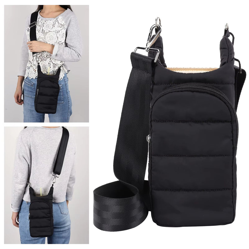 HydroCarry Puffer Tote – Adjustable Strap Water Bottle Carrier for Outdoor Travel & Daily Adventures - Sunflower farm life