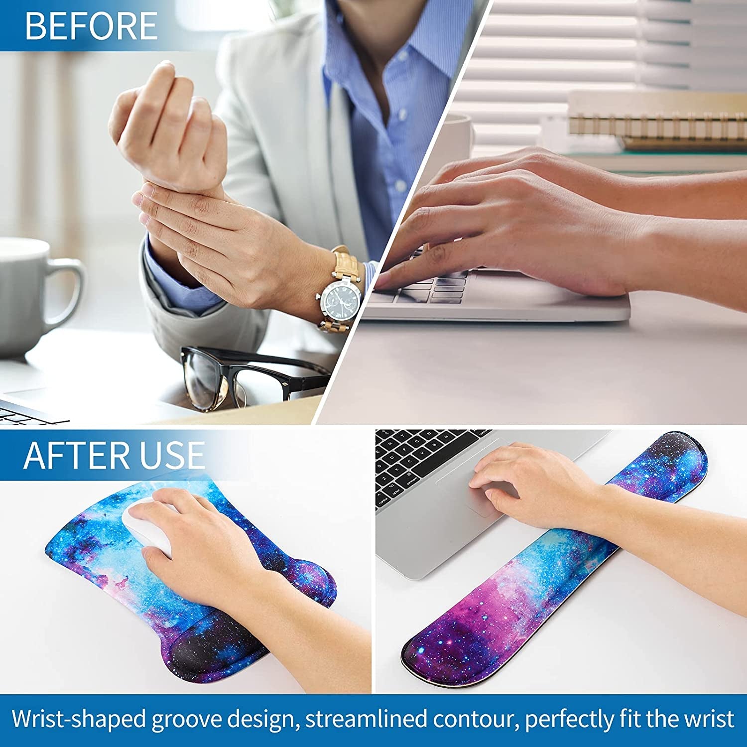 Keyboard Wrist Rest Pad and Mouse Wrist Rest Support Mouse Pad Set,Durable & Comfortable & Lightweight for Easy Typing & Pain Relief - Ergonomic Support (Galaxy) - Sunflower farm life