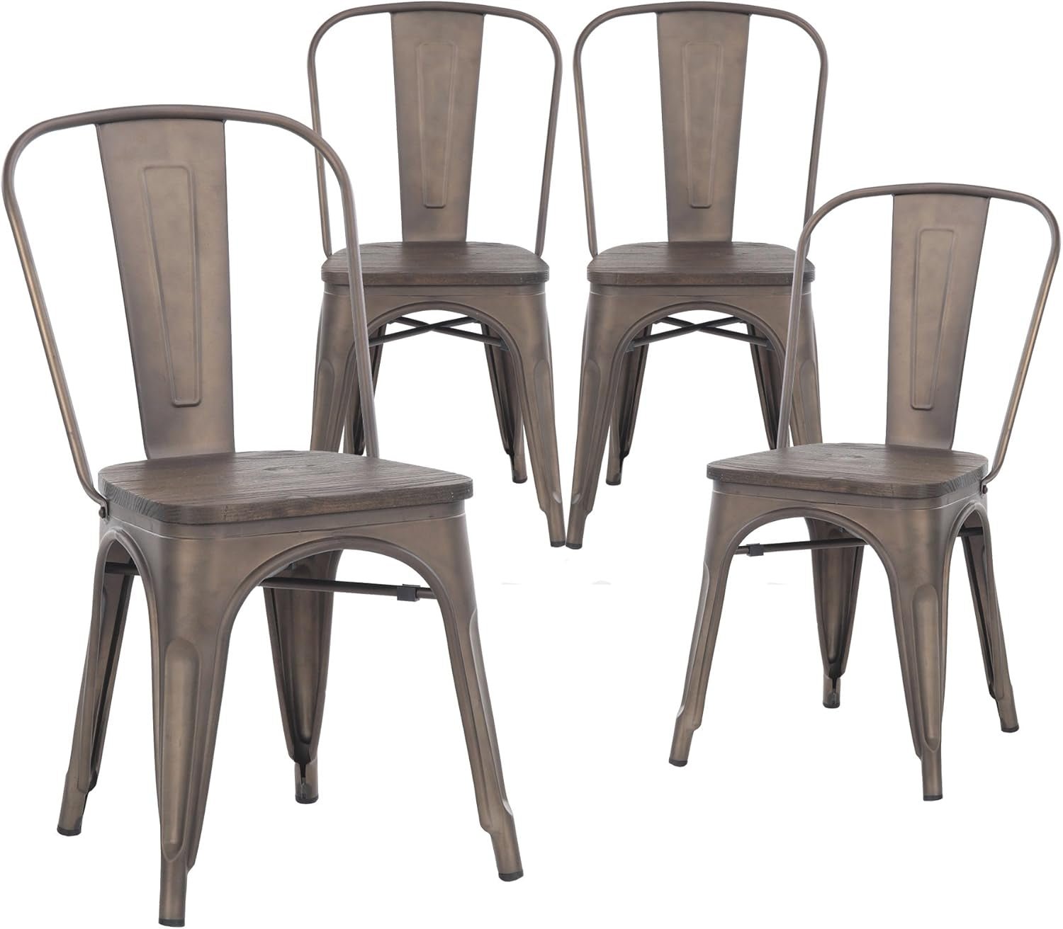 Metal Dining Chairs, Indoor/Outdoor and Stackable, Set of 4 (Bronze with Wooden Seat) - Sunflower farm life
