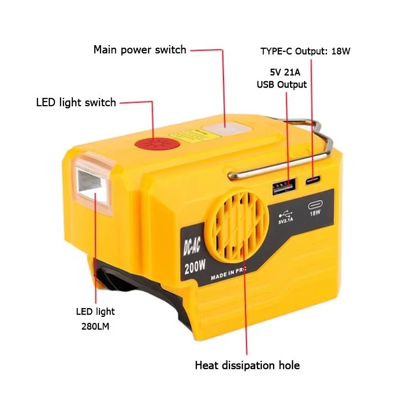 PowerPro Dewalt Battery Inverter – 18V - 20V DC to 120V/220V AC with Dual USB, Ultimate Outdoor Power Adapter - Sunflower farm life