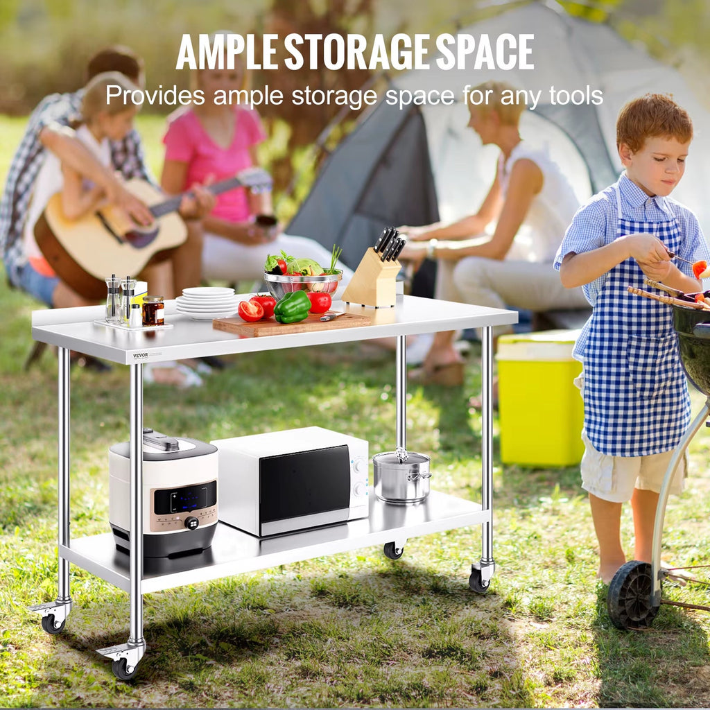 Stainless Steel Work Table Commercial Food Prep Worktable with Casters Heavy Duty Prep Worktable for Restaurant Home Hotel - Sunflower farm life